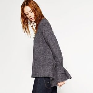 Zara Tie Sleeve Grey Sweater Size S